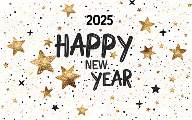 Wall Mural - A starry background with the words Happy New Year written in gold. The stars are scattered throughout the background, creating a festive and celebratory atmosphere. Generative AI