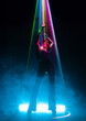 © kohanova1991 - Beautiful woman dancing under colorful illumination, laser light, neon party night club. Performance, projection mapping. Interactive exposition installation.