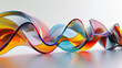 Abstract composition of wavy multicolored glass shapes creating a dynamic isolated scene on a pure white surface