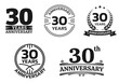 30 years icon or logo set. 30th anniversary celebrating sign or stamp. Jubilee, birthday celebration design element. Vector illustration.
