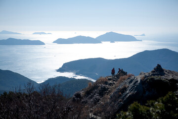 Seascape with the island on a sunny day