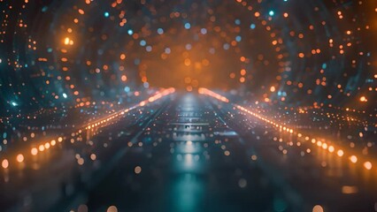 Poster - Futuristic Tunnel Illuminated by Glowing Lights and Bokeh Effect