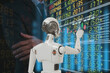 Data analysis Robot trading concept. businessman working with data charts with AI Robot represents use of artificial intelligence in trading investing. Digital transformation technology