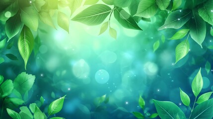 Wall Mural - Green blue gradient leaves blur abstract watercolor background illustration