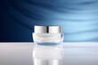 Luxurious skin care cream in a sleek jar on reflective surface mockup