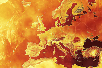Wall Mural - satellite map illustrates the summer heat on the european continent world map with weather forecast 