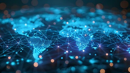 Poster - Digital World Map Representing Global Connectivity in Cyberspace