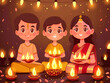 Faces of a family celebrating Diwali together cultural traditions keeping them united