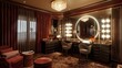 © Aeman - A glamorous dressing room with a vanity mirror, Hollywood-style lighting, and plush seating.