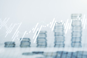 Aufkleber - Abstract virtual financial graph hologram on stacks of coins background, forex and investment concept. Multiexposure