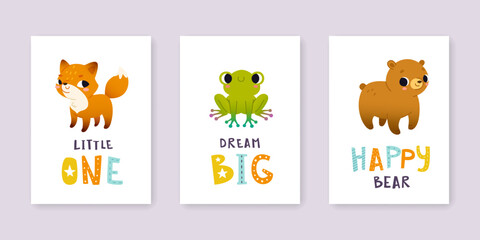 Wall Mural - cute baby animals poster set. cartoon prints collection with animals.