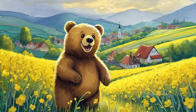 teddy bear in the rapeseed field
