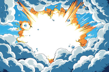 Fototapete - Comic Blank Speech Bubble With Copy Space Over Color Background Design. Empty Template In Explosion Framework Representing Advertisement And Promoting Business.
