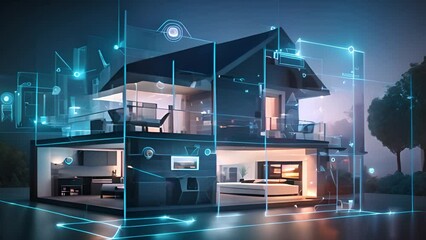 Poster - Digital Wellness: living area with modern digital smart home system integration