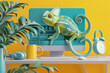 Delightful Chameleon Computer Design Whimsical 3D Art, Nature Tech Fusion