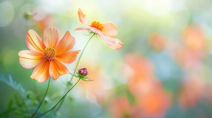 Vibrant orange blossoms in a field with soft focus background, stock photo aesthetic