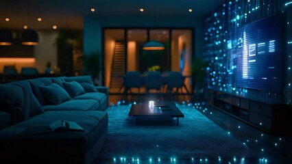 Poster - Tech-Savvy Home: dark-themed interior displaying convenience of smart home automation