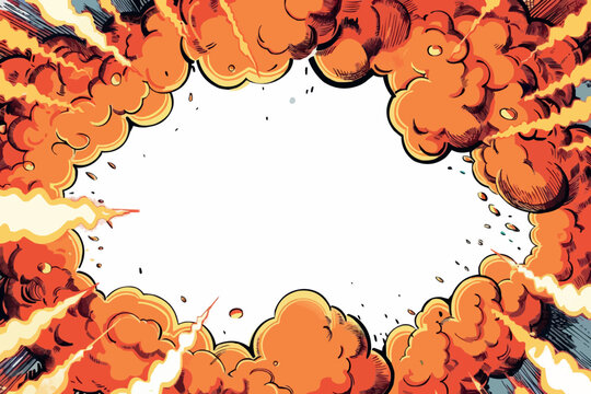 Comic Blank Speech Bubble With Copy Space Over Color Background Design. Empty Template In Explosion Framework Representing Advertisement And Promoting Business.