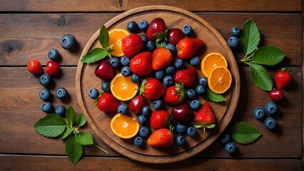 Wall Mural - Organic fruits background. Healthy eating concept. Flat lay.
