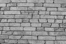 Brick Wall Texture. House Wall Pattern Black And White Photo, Close View. Pencil Sketch Drawing Illustration