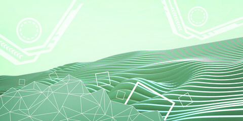 Poster - Abstract background. sound wave and paper folding concept of future communication technology development. Green, banner, website, 3d rendering