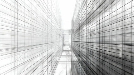 A high-definition image of a subtle and minimalist design featuring thin black lines creating a delicate grid pattern on a pure white background, resembling a modern architectural blueprint