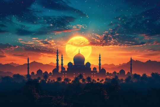 Observance of the Muslim holidays of Eid Mubarak and Eid Al-Adha. AI technology, artificial intelligence.