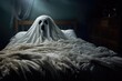 spooky ghost in bed in dark room