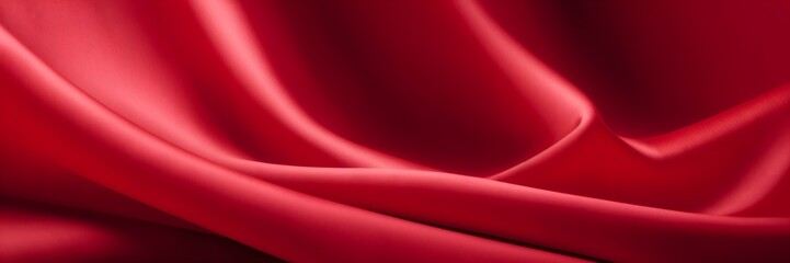 Wall Mural - Luxurious red silk satin fabric background. Soft, smooth shiny texture with elegant waves and folds.