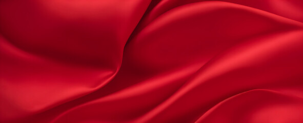 Wall Mural - Smooth red silk elegance background. Red satin fabric with soft texture and flowing waves.
