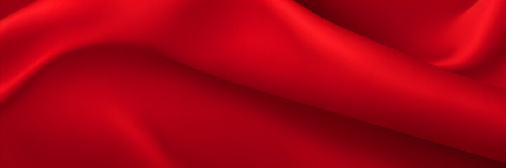 Wall Mural - Red satin drapery background. Soft texture of silk fabric with flowing waves and smooth folds.