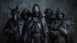Group of individuals in dark, mysterious cloaks and hoods, standing together like a secretive brotherhood.