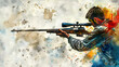 © photalinka - Sharpshooter in Focus, Watercolor Illustration of a Sniper with Copy Space