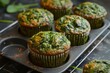 Healthy breakfast muffins with vegan spinach and salt