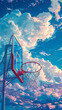 Basketball hoop in blue sky with clouds