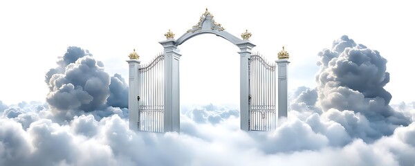  The Pearly Gates with clouds and Heaven isolated on white background. 
