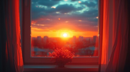 Wall Mural - Sunset. Sky background at sunset. A beautiful view from the window.