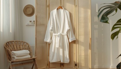 Wall Mural - Indoor screen displays a clean white robe