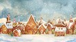 Whimsical Gingerbread Village Adorned with Uniquely Shaped Sugar Crystal Snowflakes in a Festive Winter Landscape