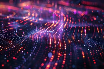 Poster - creating a neon data stream background with virtual reality blockchain technology. concept neon ligh
