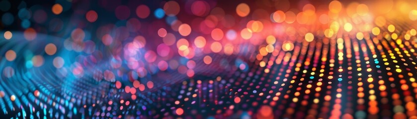 Poster -  technology backdrop. Visualizing huge data. Abstract flow of data with colorful circle pattern. Information analysis idea. Machine algorithm filtering. Organizing information.