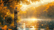 Man casting fishing rod in river. Generative AI