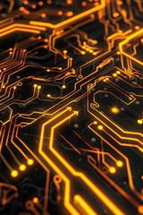 Poster - A futuristic tech-themed   showcasing a circuit board with vivid colors and dark hues, featuring glowing digital elements.