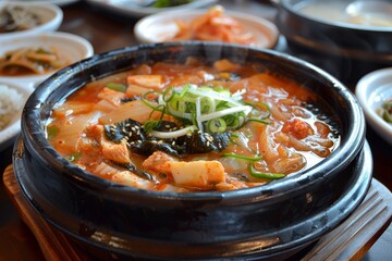 Wall Mural - Korean dish made with kimchi called Kimchi Jjigae or soup