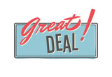 Fototapeta  - Great deal, retro sign. Label for sale events. 70th retro style vector illustration