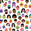 Quirky people portraits seamless pattern. Minimal, abstract contemporary style faces, funny comic characters. Decor textile, wrapping paper, wallpaper design. Tidy vector background
