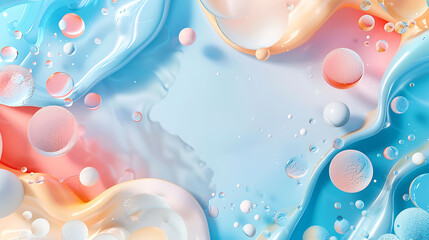 Wall Mural - A painting of a blue and pink background with many small white and blue spheres