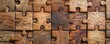 A puzzle completed with wooden blocks, each piece representing a challenge faced by customers, fitting together to form a solution, symbolizing how helps solve issues, isolated background for text