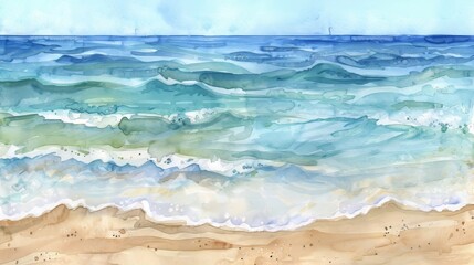  Artistic watercolor depicting a calm seascape with a lone sailboat, soothing colors enhancing the feeling of solitude and peace