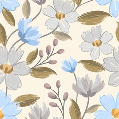 Wall Mural - Beautiful abstract hand paint flowers seamless pattern for fabric textile wallpaper.